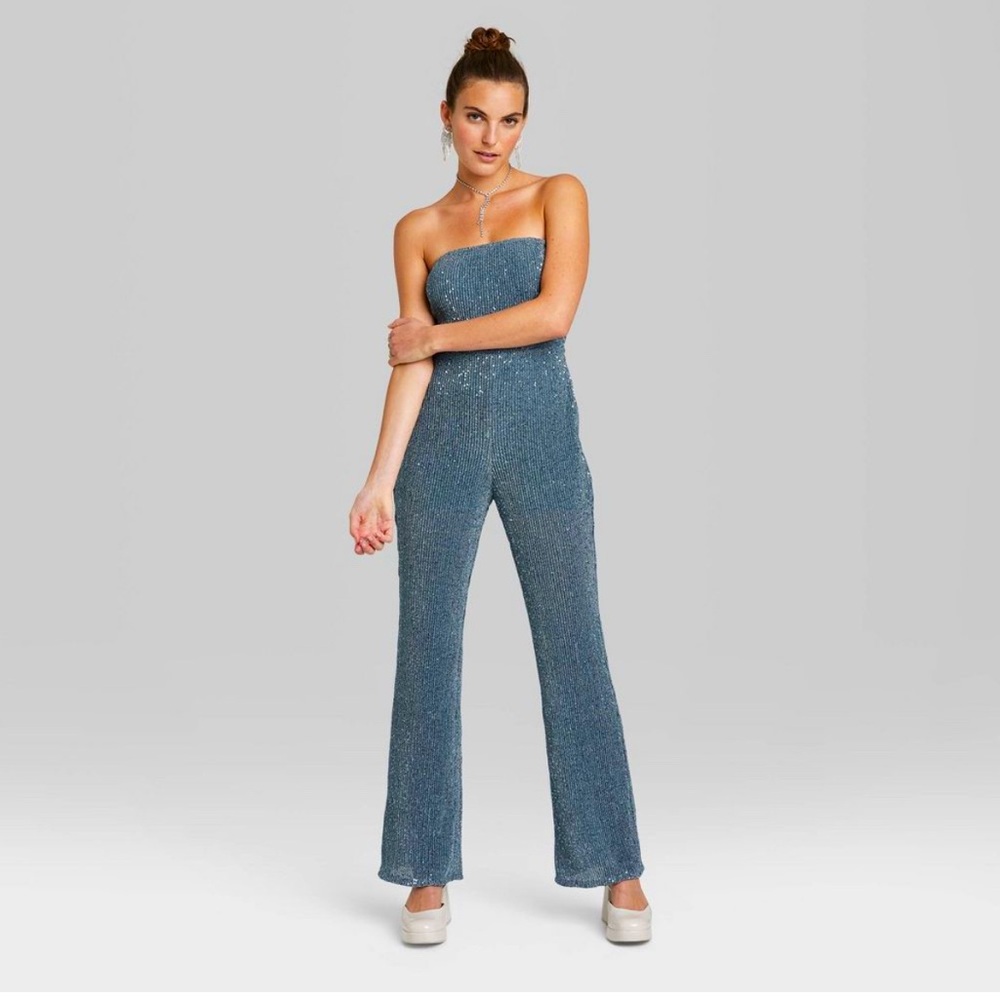 Wild Fable Sequin Gray/Blue Bandeau Strapless RAVE Jumpsuit NWOT (Size: XXS)